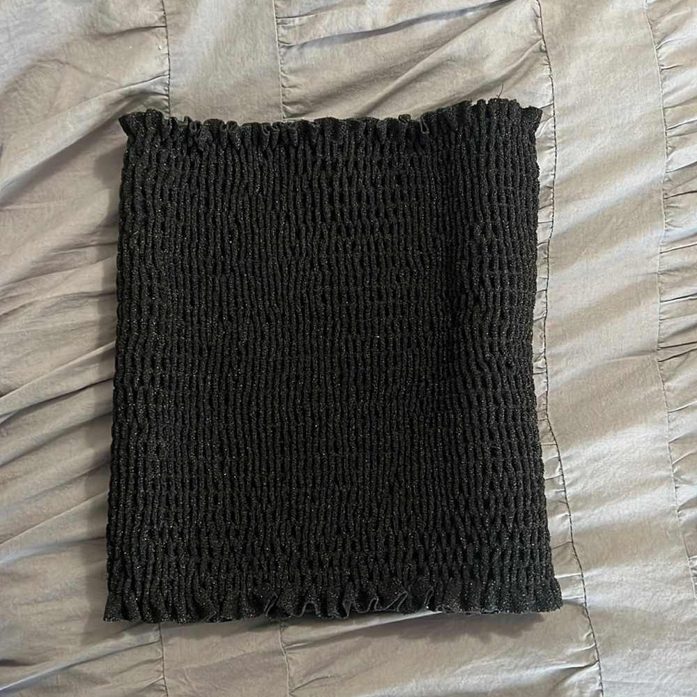 Black Sparkly Ruched Tube Top